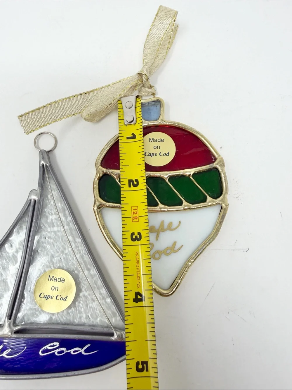 NWOT Cape Cod Holiday Ornaments Set of 2 Blue Sailboat & Red, Green, White Bulb